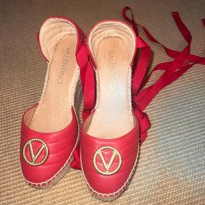 Valentino wedges- wrap around ankle ribbon